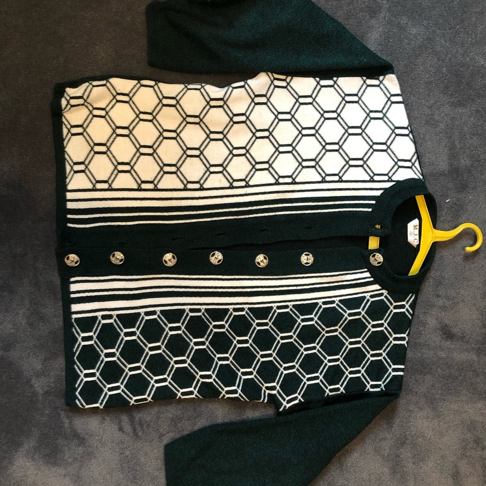 VTG White and Forest Green Cardigan